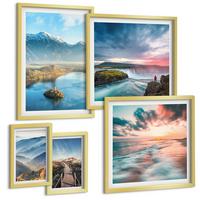 BILDER SET 5er Set - 50x50 cm & 20x30 cm & 40x60 cm Goldrahmen - Berglandschaften, Wasserfälle - Goldfarben, Kunststoff (40/60cm) - TULUP