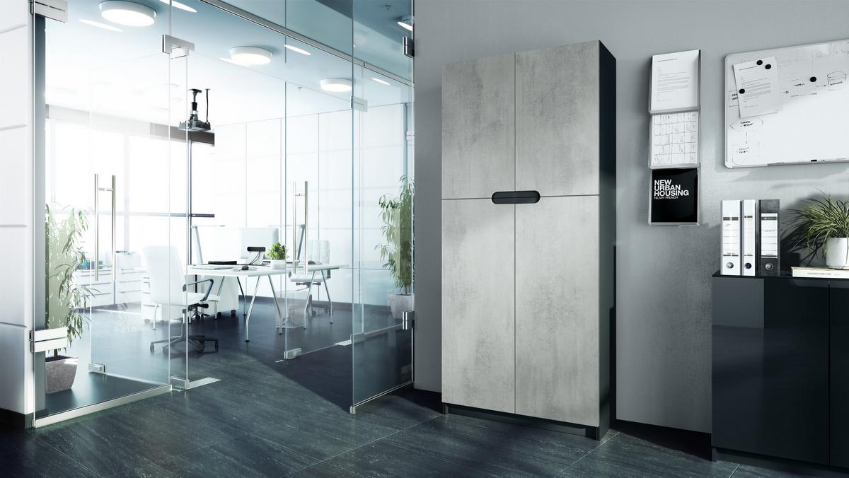 BÜROSCHRANK Logan Fronten in Beton Oxid Optik - Hellgrau, Holzwerkstoff (82/184/37cm) - Vladon
