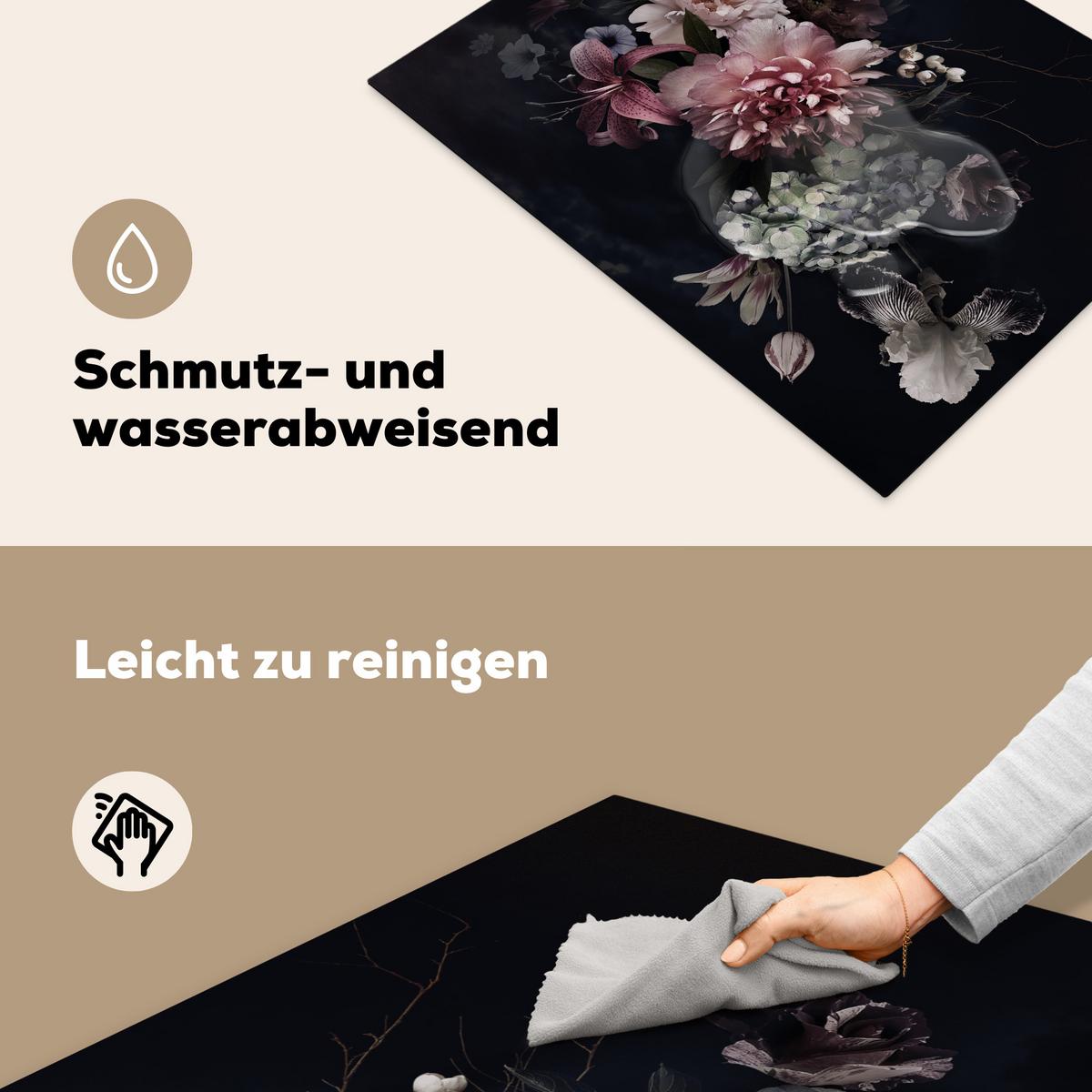 HERDABDECKPLATTE Blumen - Vintage - Pastell - Rosa - Weiß Herdabdeckung Induktionsfeld 70x52 cm - Altrosa, Kunststoff (70/52/0.2cm) - MuchoWow