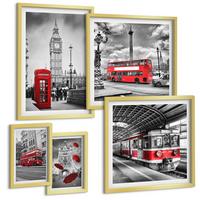 BILDER SET 5er Set - 50x50 cm & 20x30 cm & 40x60 cm Goldrahmen - Tropischer Wald Papageienwasserfall - Goldfarben, Kunststoff (40/60cm) - TULUP