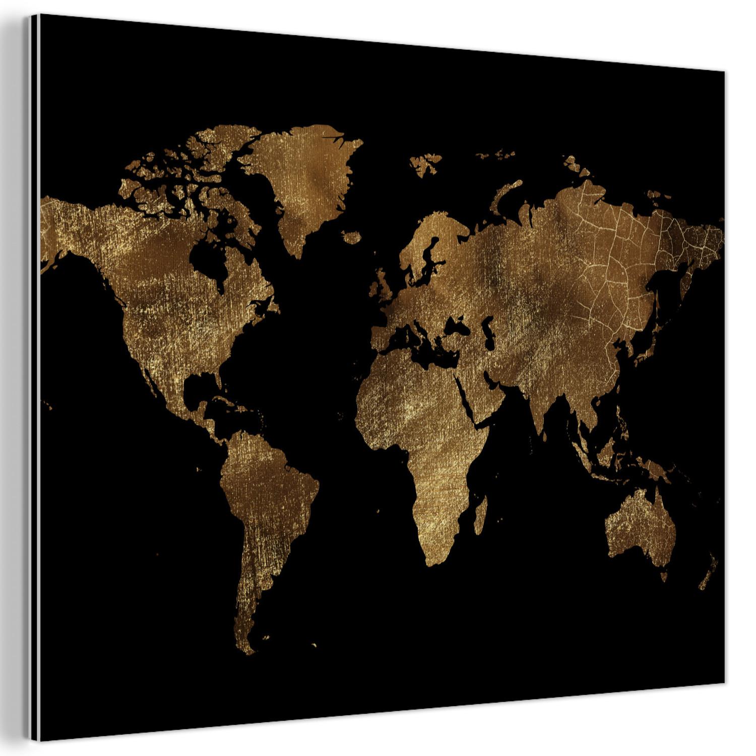 METALLBILD Weltkarte - Gold - Luxus - Erde - Schwarz 40x30 cm - Goldfarben, Metall (40/30cm) - MuchoWow