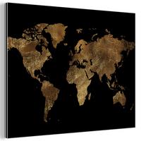 METALLBILD Weltkarte - Gold - Luxus - Erde - Schwarz 40x30 cm - Goldfarben, Metall (40/30cm) - MuchoWow