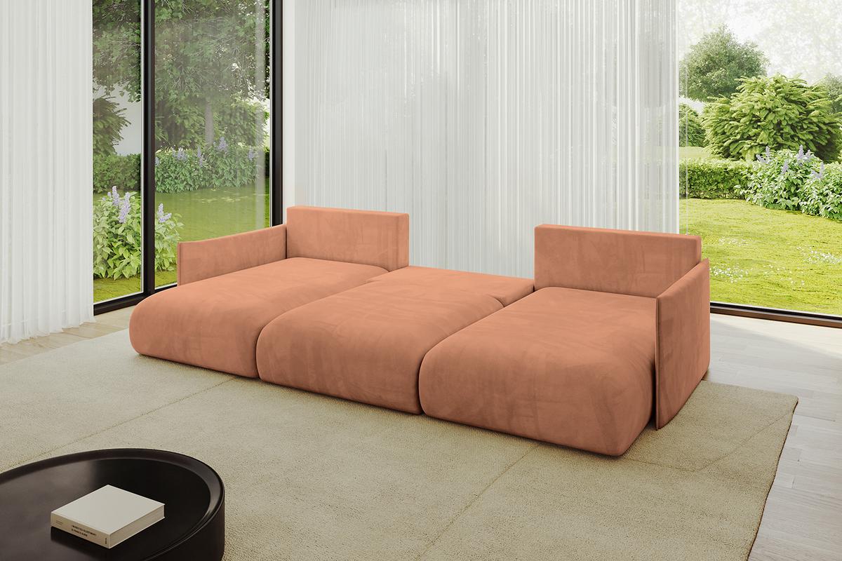 WOHNLANDSCHAFT mit Schlaffunktion und Bettkasten ONESK-U 317x177x72 Koralle Velours - Koralle, Holzwerkstoff/Kunststoff (317/72/177cm) - ALTDECOR