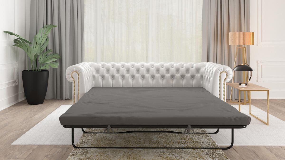 CHESTERFIELD-SOFA 3-sitzer mit Schlaffunktion Morin Weiß vegan Leder - Weiß/Braun, Holz/Textil (203/72/86cm) - S-Style Möbel
