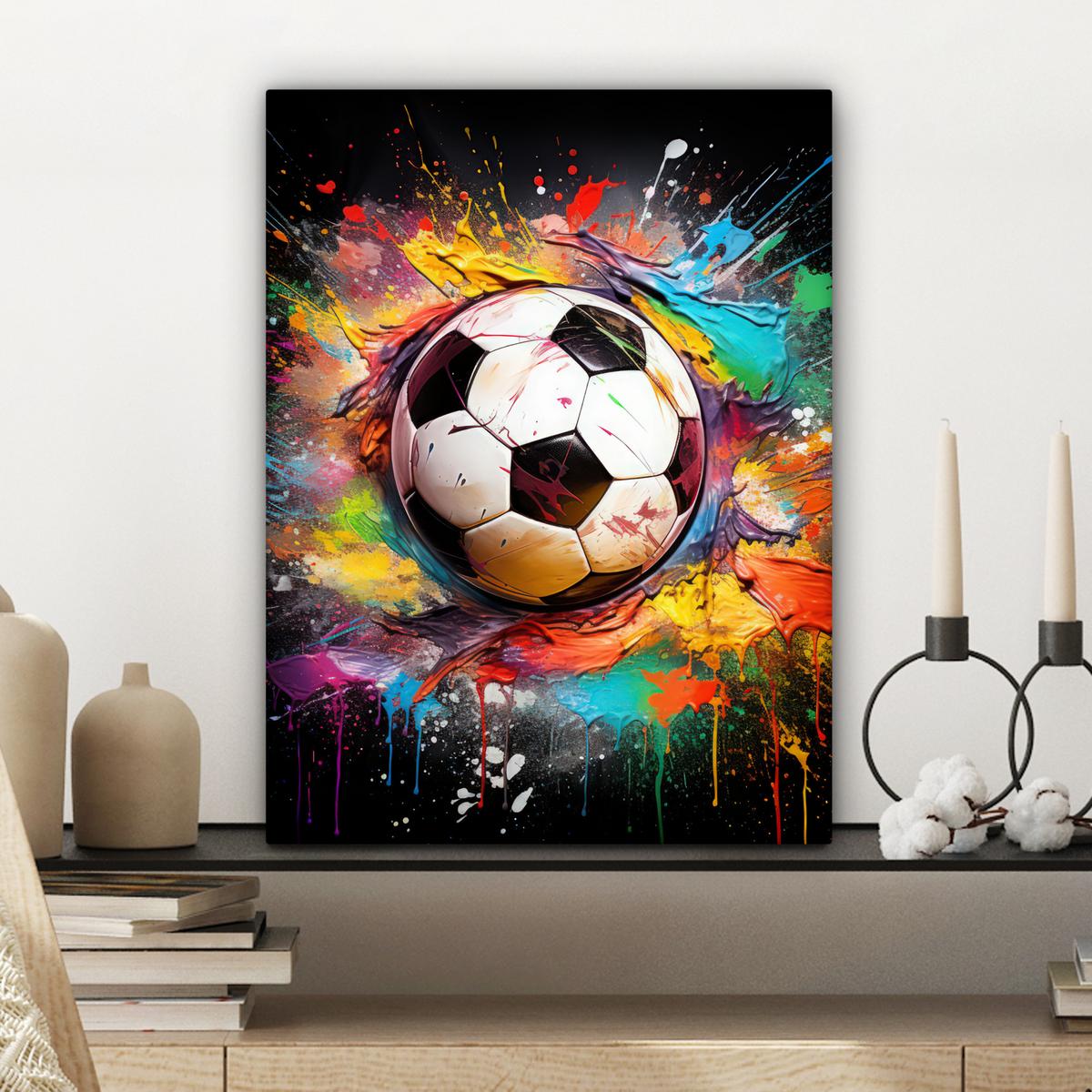 LEINWANDBILD Fußball - Farbe - Farben - Schwarz - Weiß Room Decor 30x40 cm - Weiß, Textil (30/40cm) - MuchoWow
