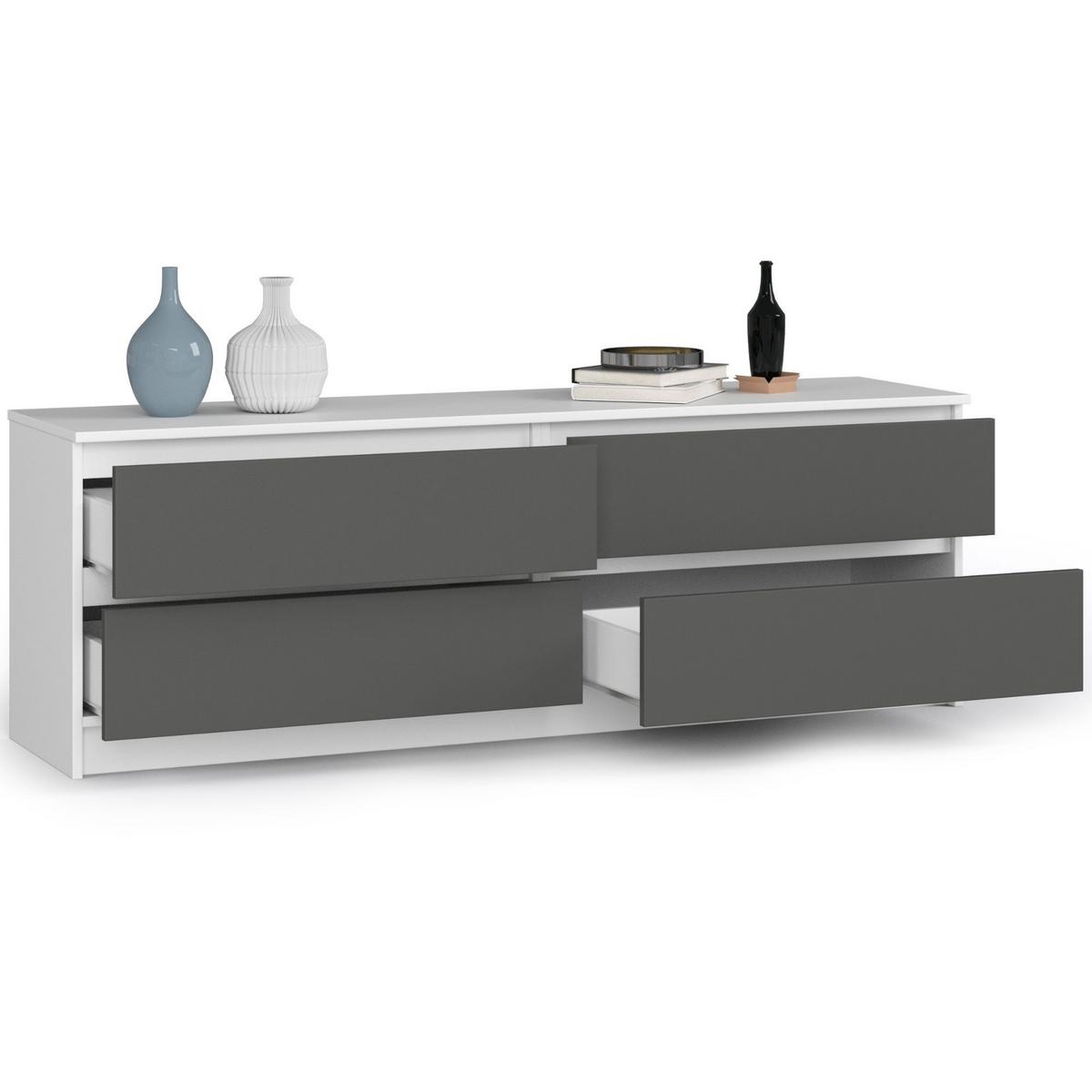 KOMMODE Weiß, Graphit Grau 55/160/40 - Weiß, Holzwerkstoff (160/55/40cm) - RAUMHIRSCH FURNITURE