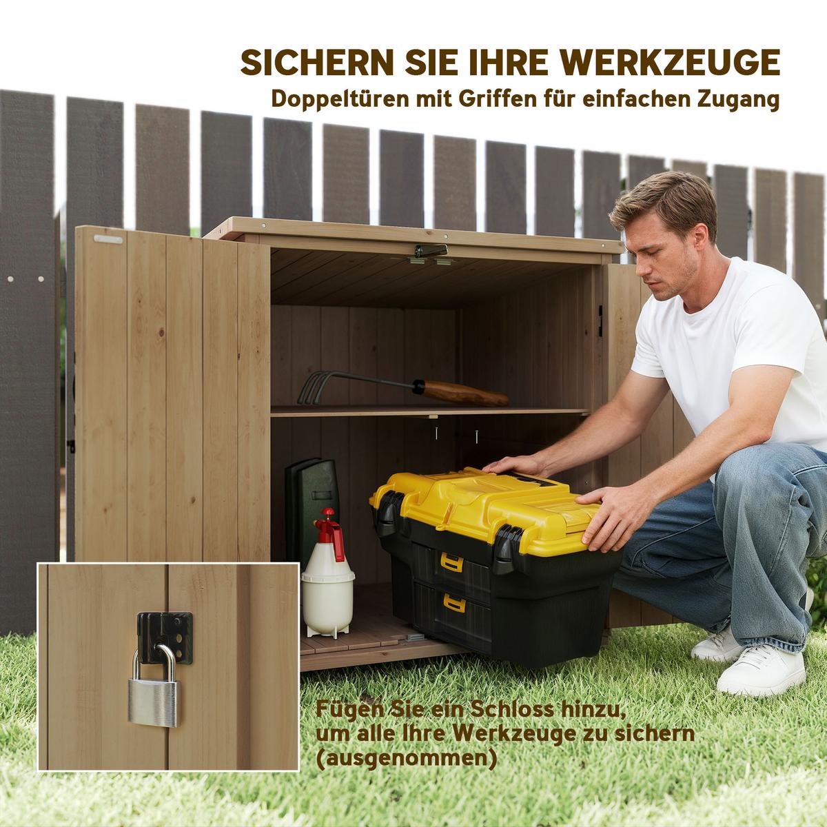 GARTENSCHUPPEN, Geräteschrank, Wetterfester Geräteschuppen mit Doppeltür Natur - Fichtefarben, Holz (88/90/77.5cm) - Outsunny