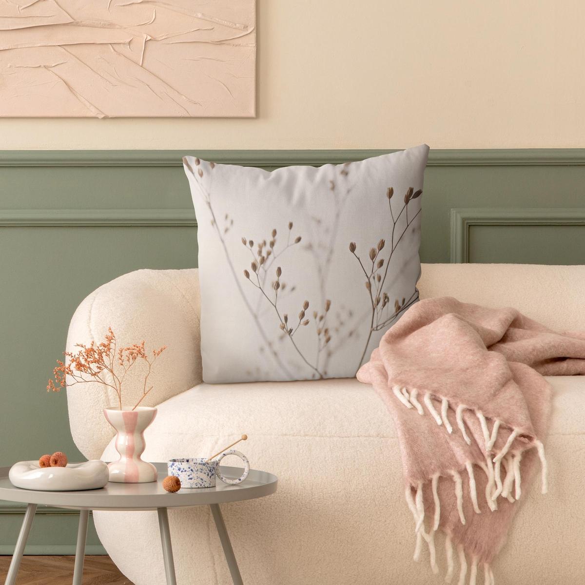 DEKOKISSEN Zarte Knospen am Wildblumenzweig 40/40 cm - Beige, Textil (40/40/10cm) - Bilderwelten