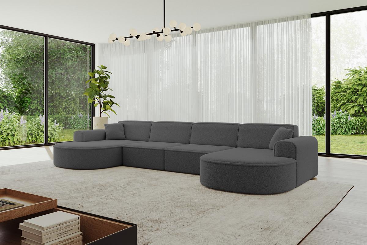 WOHNLANDSCHAFT MARI-U2 - 388x171x79 cm Grau Bouclé - Schwarz/Grau, Holzwerkstoff/Kunststoff (388/79/171cm) - ALTDECOR