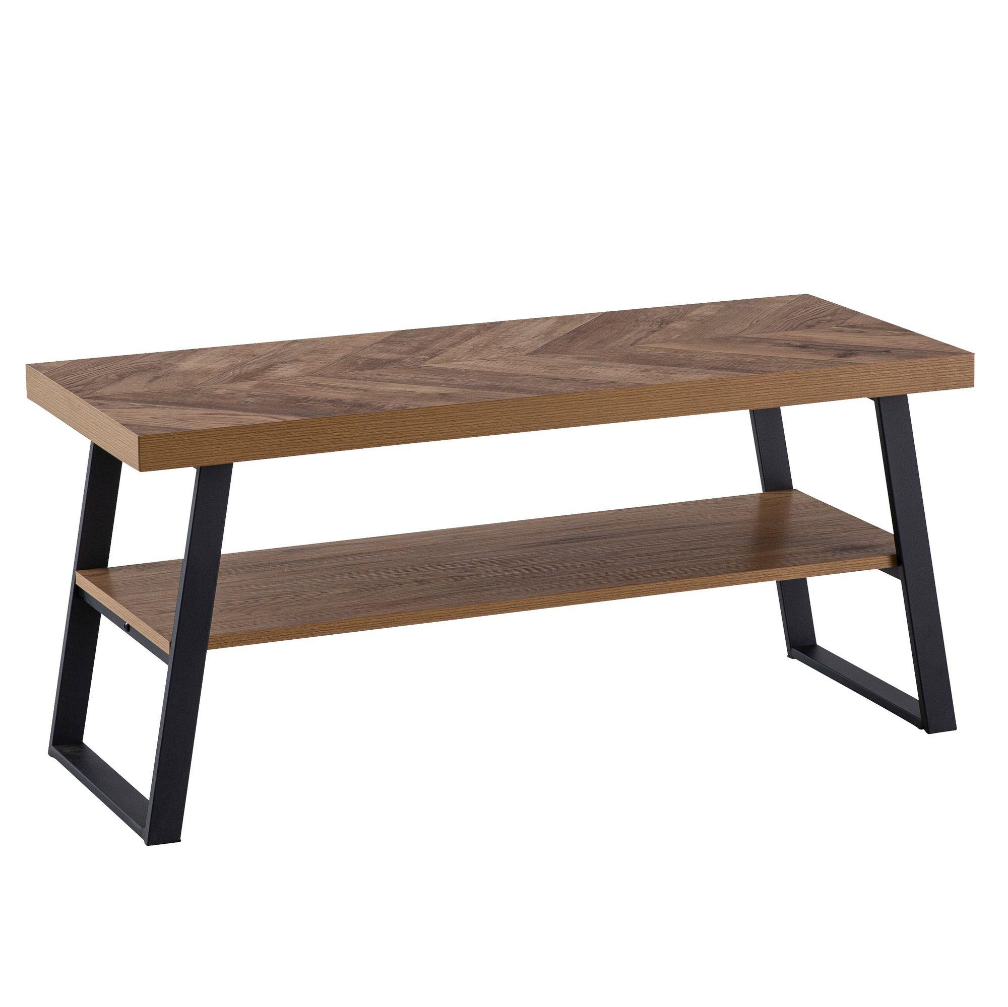 SCHUHBANK – 100x41x40 cm, Eiche-Dekor, Fischgrät, mit Ablage - Schwarz/Braun, Holz/Holzwerkstoff (100/41/40cm) - KADIMA DESIGN