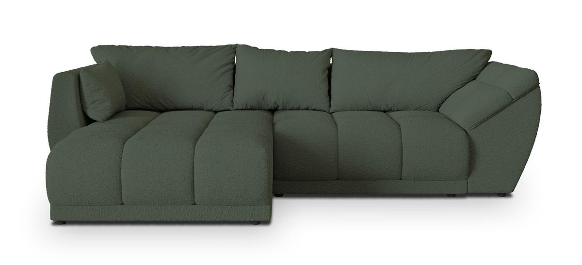 ECKSOFA ORENTI L-S Grün Boucle-Stoff mit Schlaffunktion - Grün, Holz (287/182cm) - MASSENO