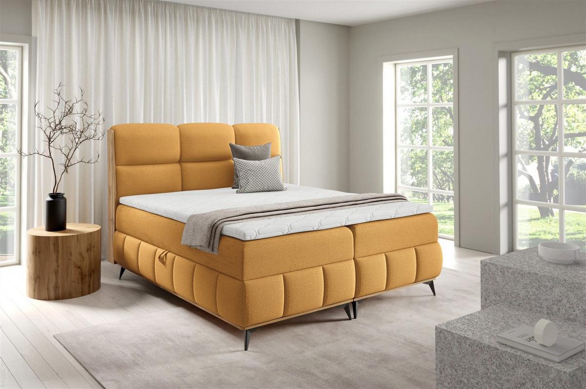 BOXBETT Charlie Premium - Gelb, Holzwerkstoff/Textil (140/200cm) - Fun Möbel