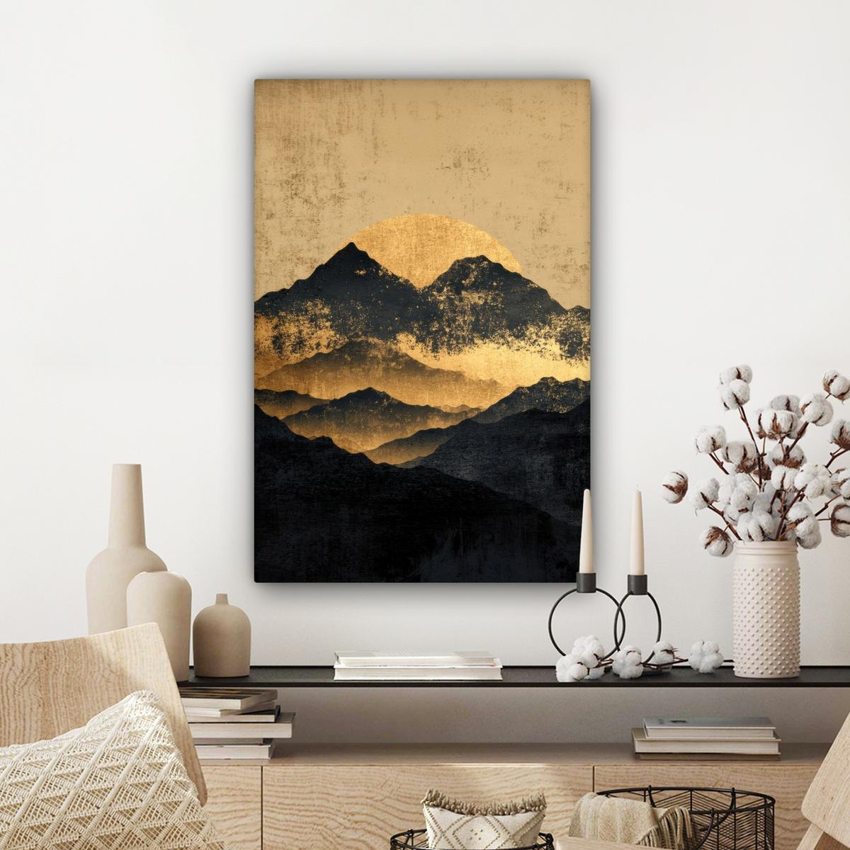 LEINWANDBILD Goldene Berge bei Mondschein Wanddeko 40x60 cm - Goldfarben, Textil (40/60cm) - MuchoWow