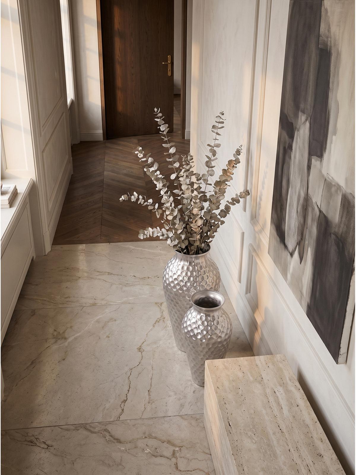 VASEN 2er-Set MANTOVA, Aluminium, handgefertigt, Silber, Ø 26 x 51 cm - Silberfarben, Metall (51cm) - KADIMA DESIGN