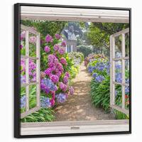 LEINWAND Bilder mit Rahmen - Hortensie - Durchsichtig - Blumen - Sommer - Lila - Weg - 50x50 - Lila, Textil (50/50cm) - MuchoWow