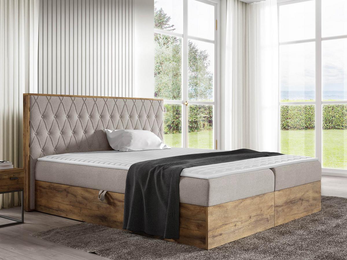 BOXBETT Wood 6 - H3 - Naturfarben, Holz/Textil (160/200cm) - MIRJAN24