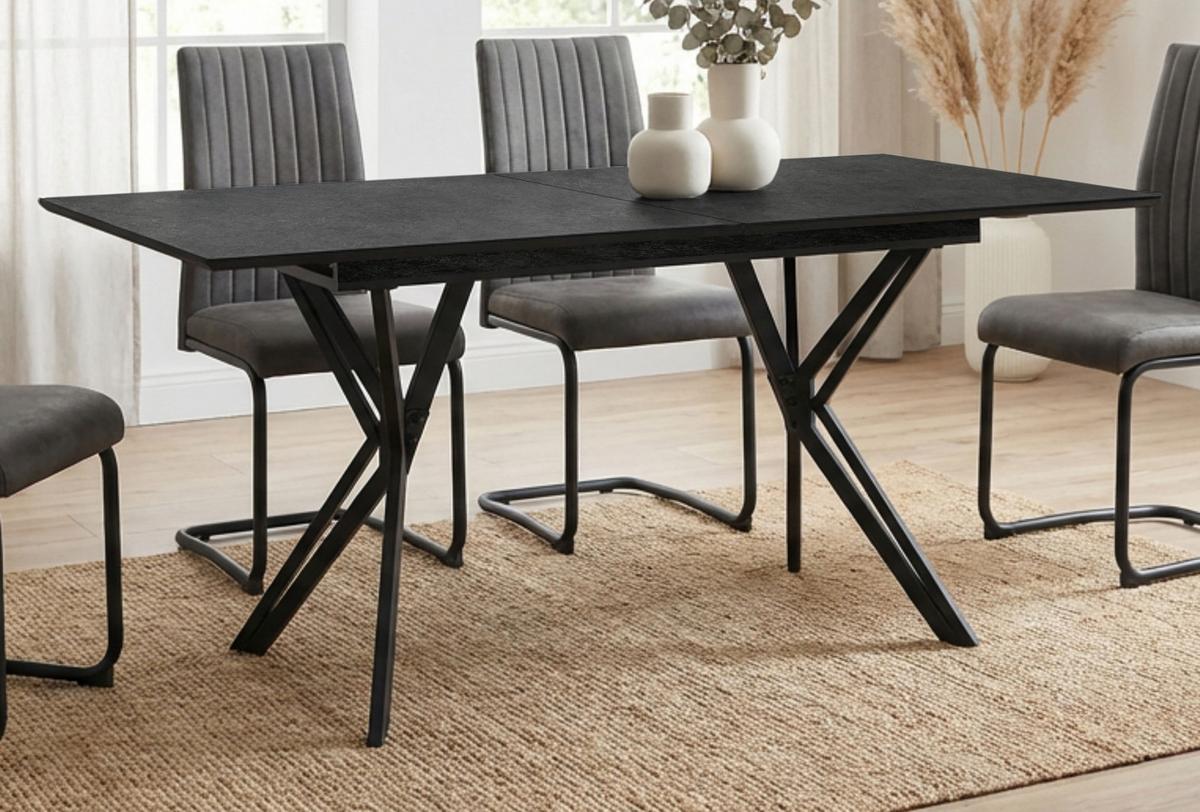ESSTISCH Stein grau dunkel 160/200 cm, Küchentisch ausziehbar - Dunkelgrau/Schwarz, Holzwerkstoff/Metall (90/160/74cm) - Furn.Design