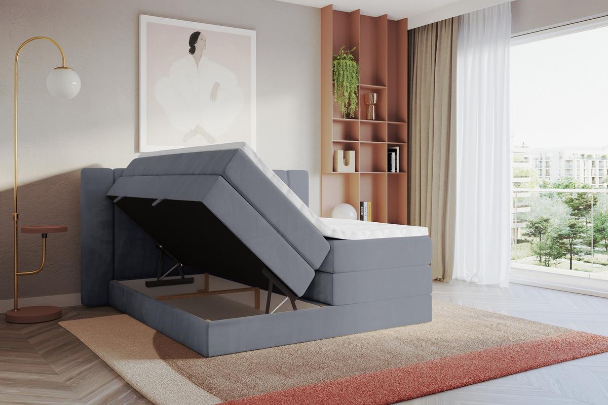 BOXSPRINGBETT mit Matratze H3/H4 - EVON KING - 180x200 cm Grau - Grau, Holzwerkstoff (180/200cm) - ALTDECOR