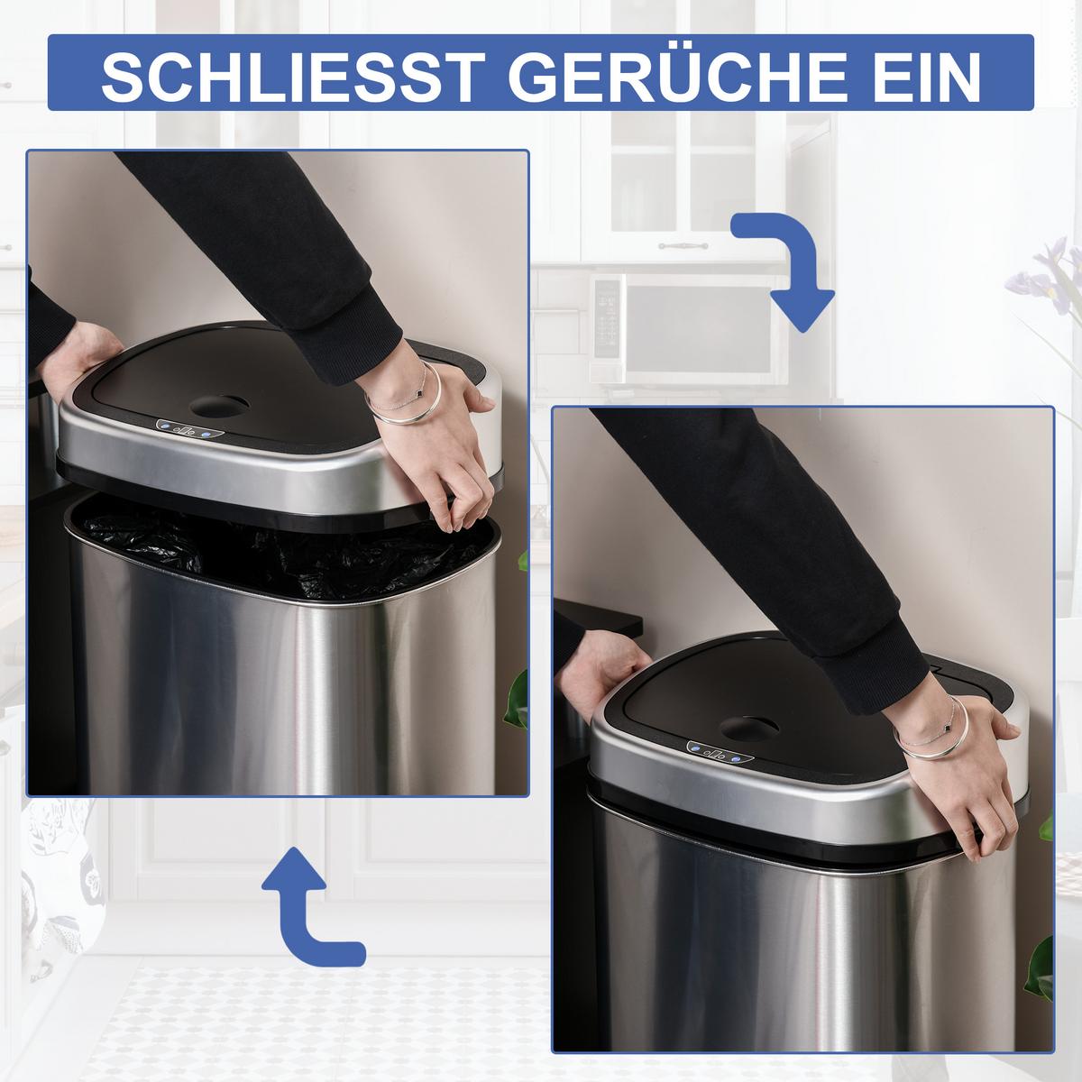 AUTOMATIK Mülleimer Abfalleimer mit Infrarotsensor Küche Silber 58L / 48L - Silberfarben, Metall (28.9/68/40.9cm) - HOMCOM