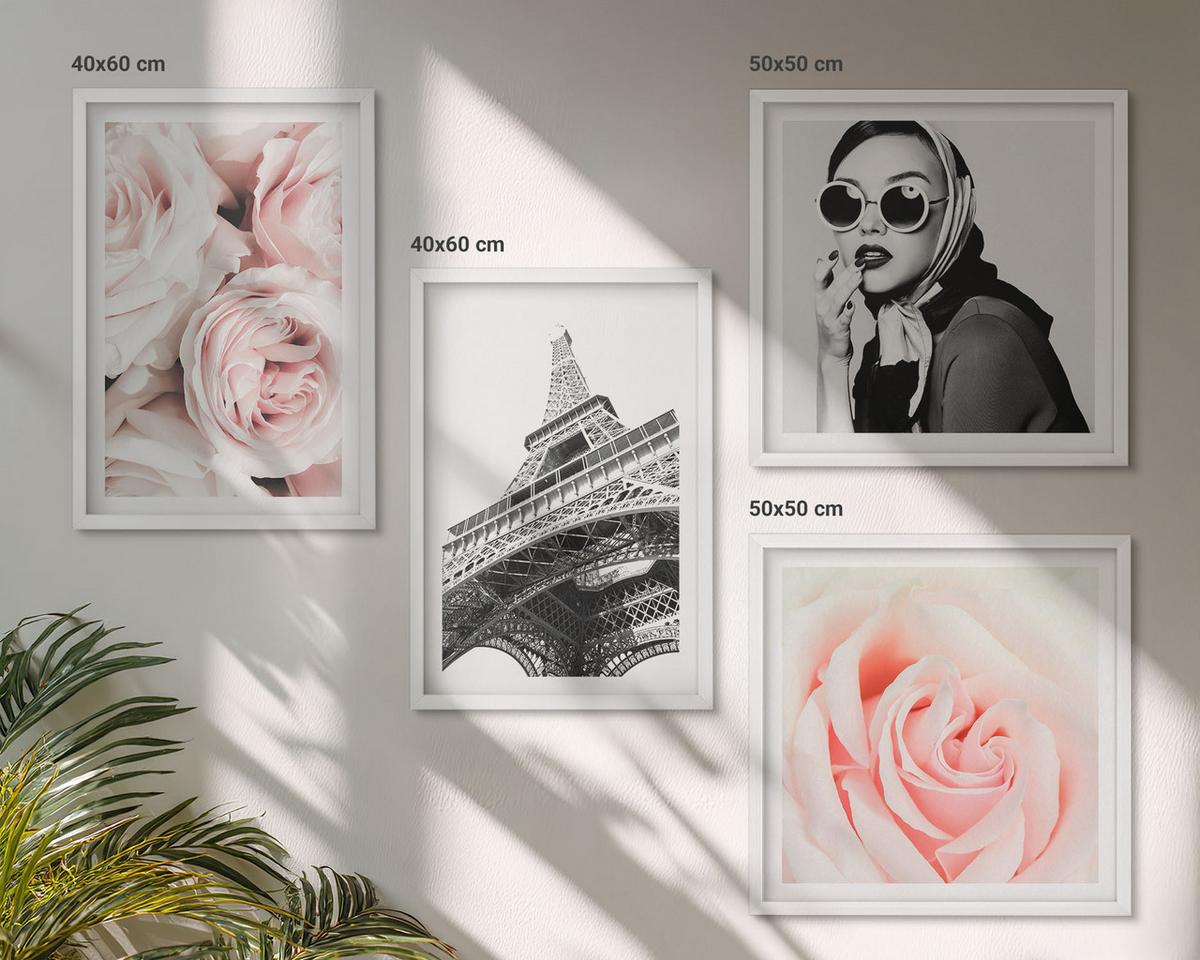 BILDER SET 4er Set - 50x50 cm & 40x60 cm Weißer Rahmen - Eiffels Porträt einer Frau mit Rosen - Weiß, Kunststoff (50/50cm) - TULUP
