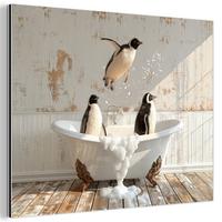 METALLBILD Vintage - Pinguin - Badewanne - Schaumstoff 80x60 cm - Schwarz, Metall (80/60cm) - MuchoWow
