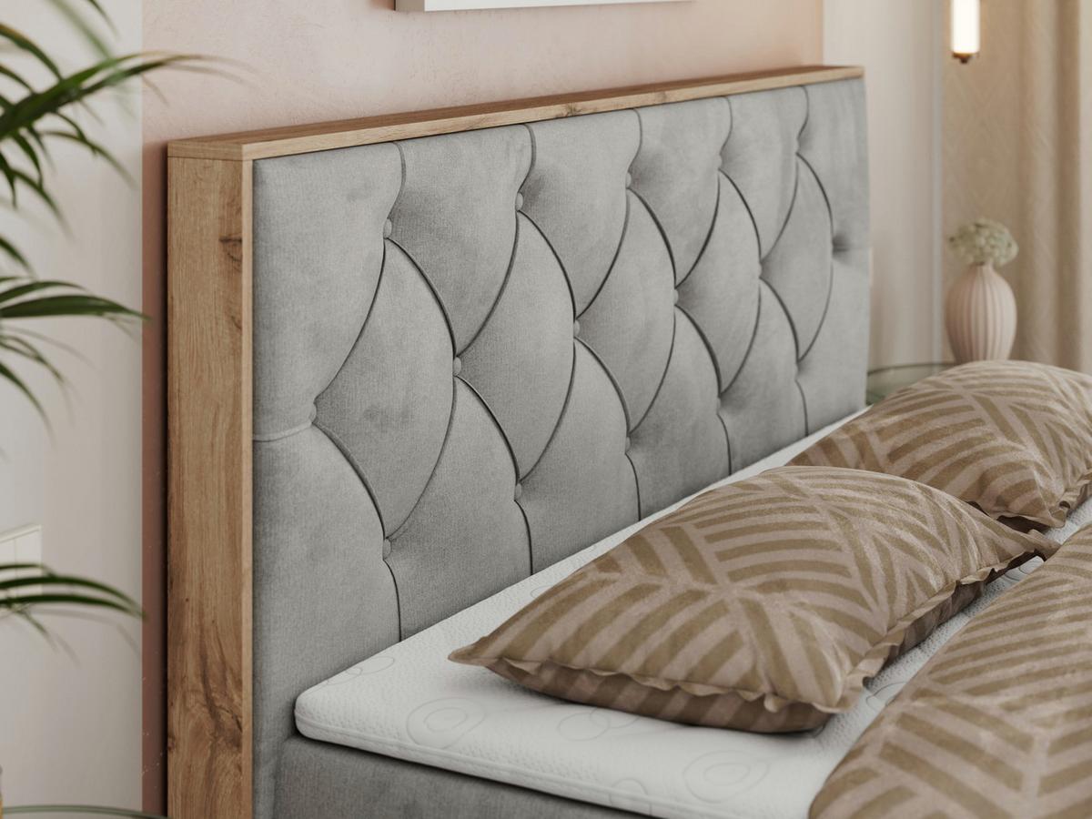 BOXBETT VENETO 140/200 Hellgrau Velvet - H3 - Hellgrau, Holz/Textil (140/200cm) - MKS