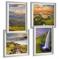 BILDER SET 4er Set - 50x50 cm & 40x60 cm Silberner Rahmen - Ausblicke auf Berge, Flüsse und Wasserfälle - Silberfarben, Kunststoff (50/50cm) - TULUP