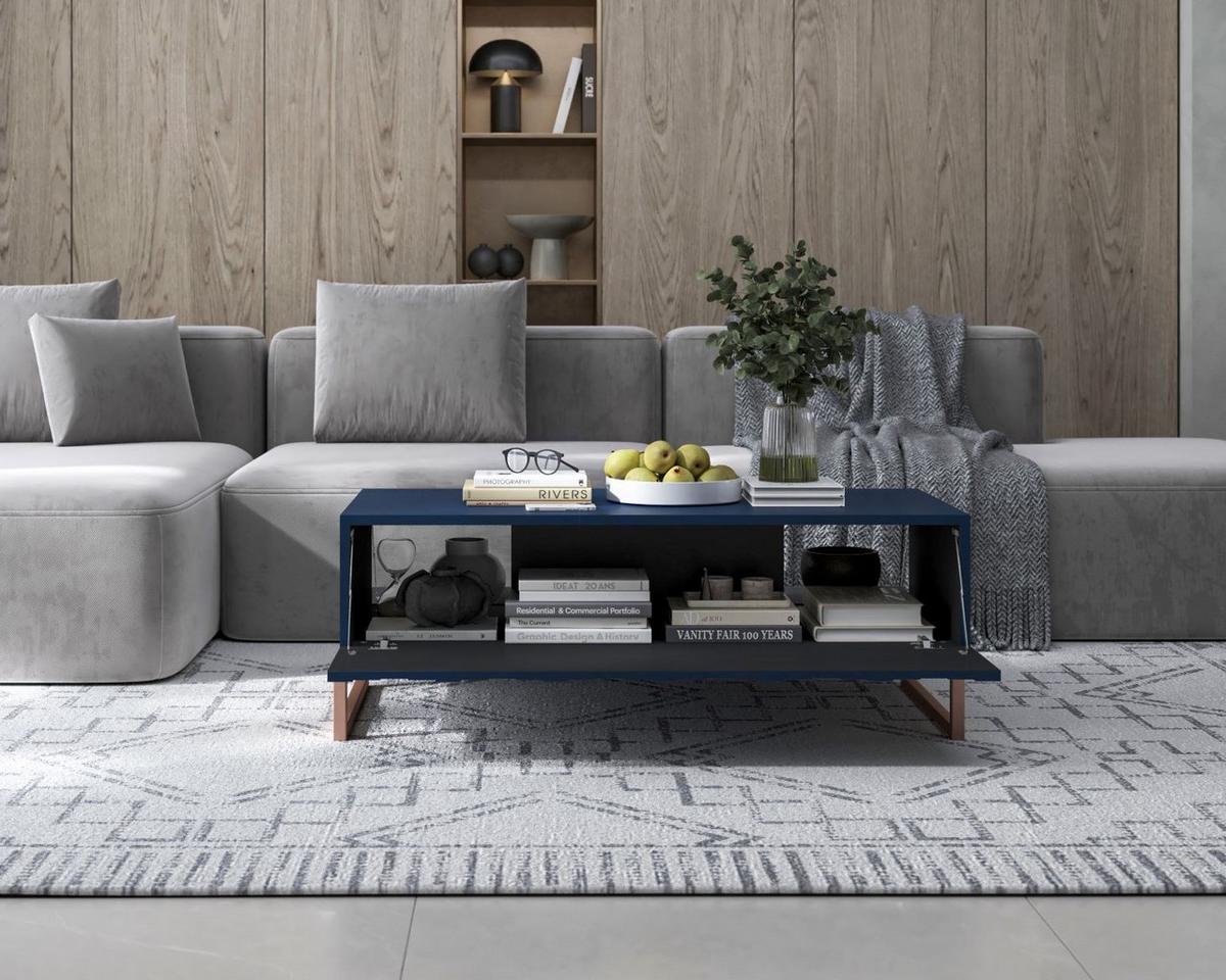 COUCHTISCH Elpis Marineblau matt Glamour 110 cm - Blau/Kupferfarben, Holzwerkstoff/Metall (54/110/39cm) - Meble Lindner