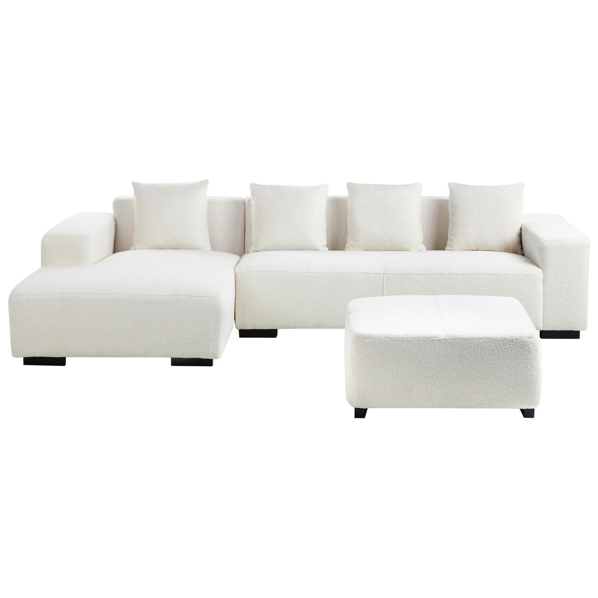 ECKSOFA 4-Sitzer Bouclé Weiß mit Ottomane rechtsseitig Lungo - Schwarz/Weiß, Textil (285/160cm) - Beliani