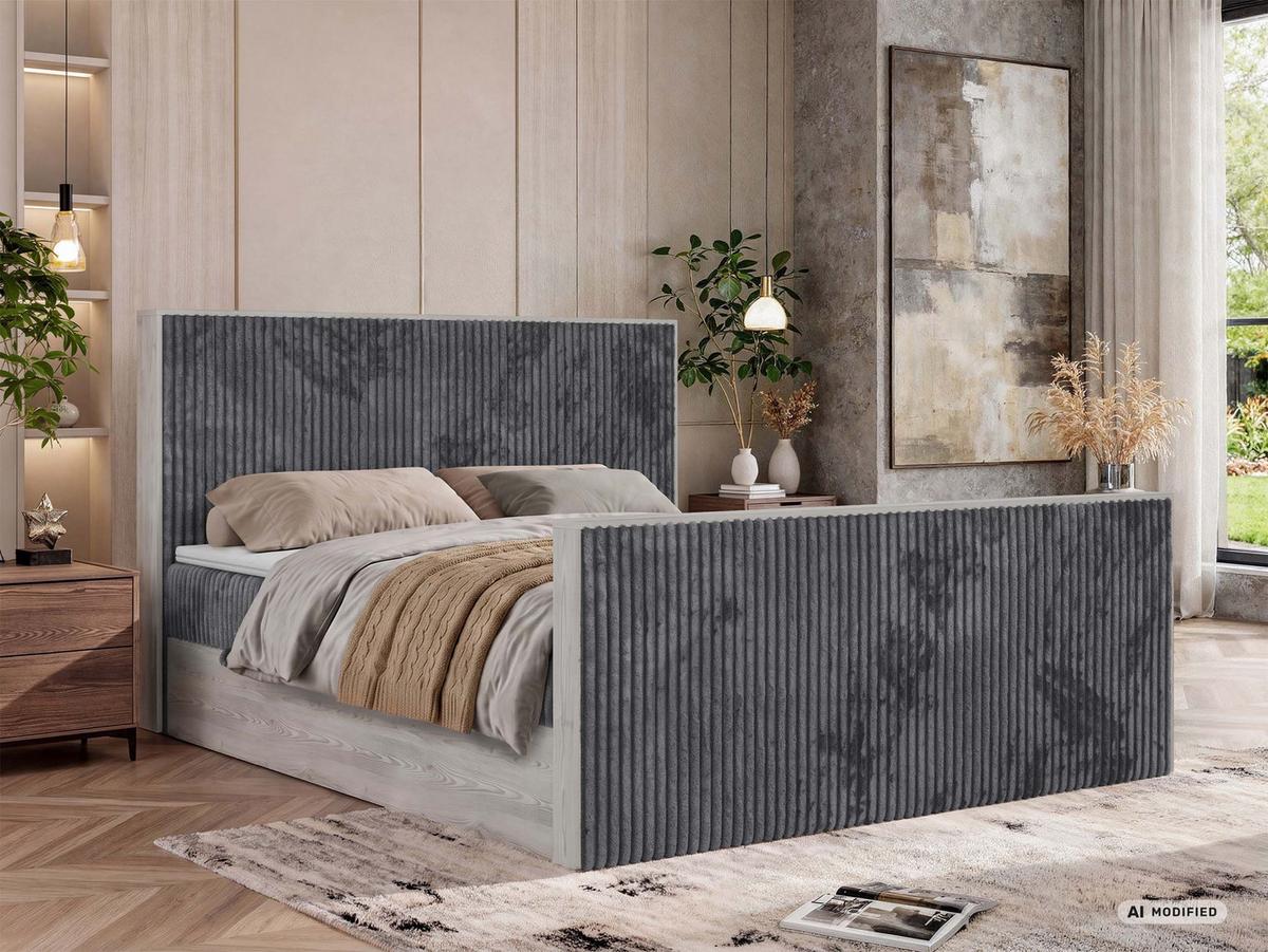 BOXBETT NORDIC DUO 140/200 - Grau Cord - Topper Visco - H3 - Schwarz/Grau, Kunststoff/Textil (140/200cm) - MKS