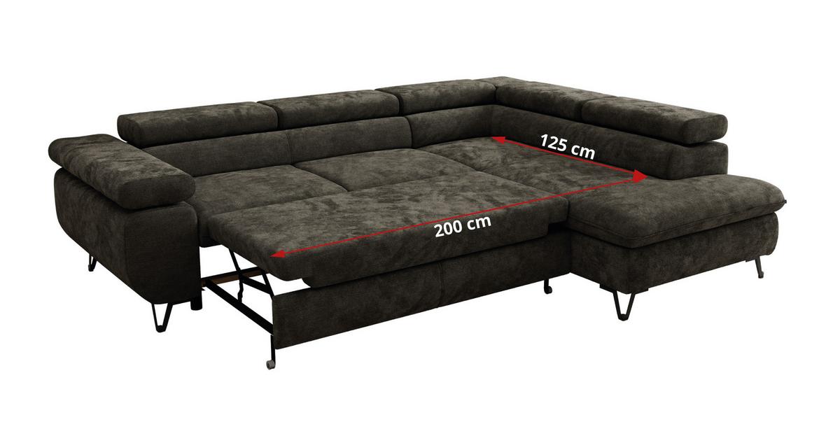 ECKSOFA PABLO L Dunkelgrau Schenille glatt - Links Seite - Dunkelgrau/Schwarz, Textil/Metall (208/273cm) - MKS
