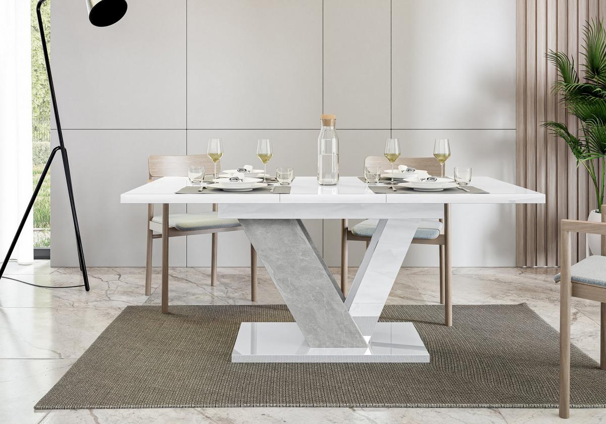 ESSTISCH ZAFIR Ausziehbar 120 - 160 / 80 x 76 cm - Weiß Hochglanz/Weiß, Holz (120/80/76cm) - MASSENO