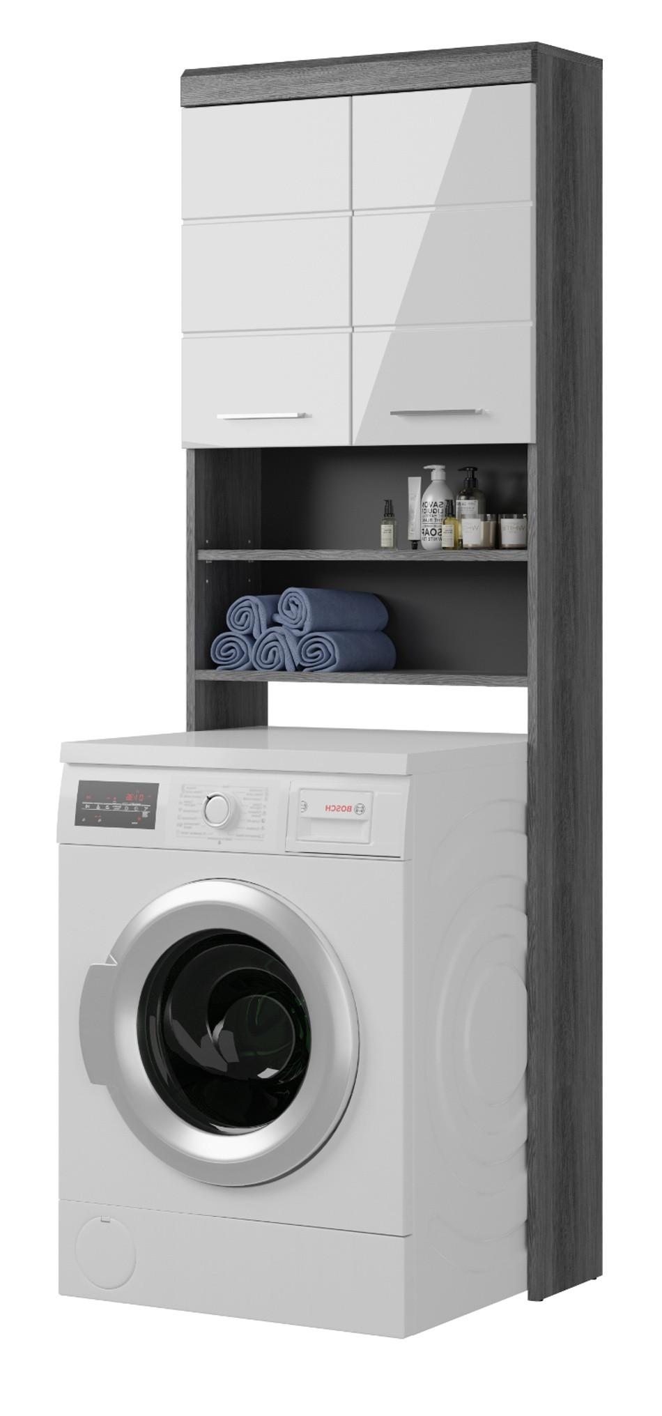 WASCHMASCHINENSCHRANK weiß Hochglanz, grau 63 cm, 6 Fächer - Chromfarben/Weiß Hochglanz, Holzwerkstoff/Kunststoff (63/191/24cm) - Inn.Furn
