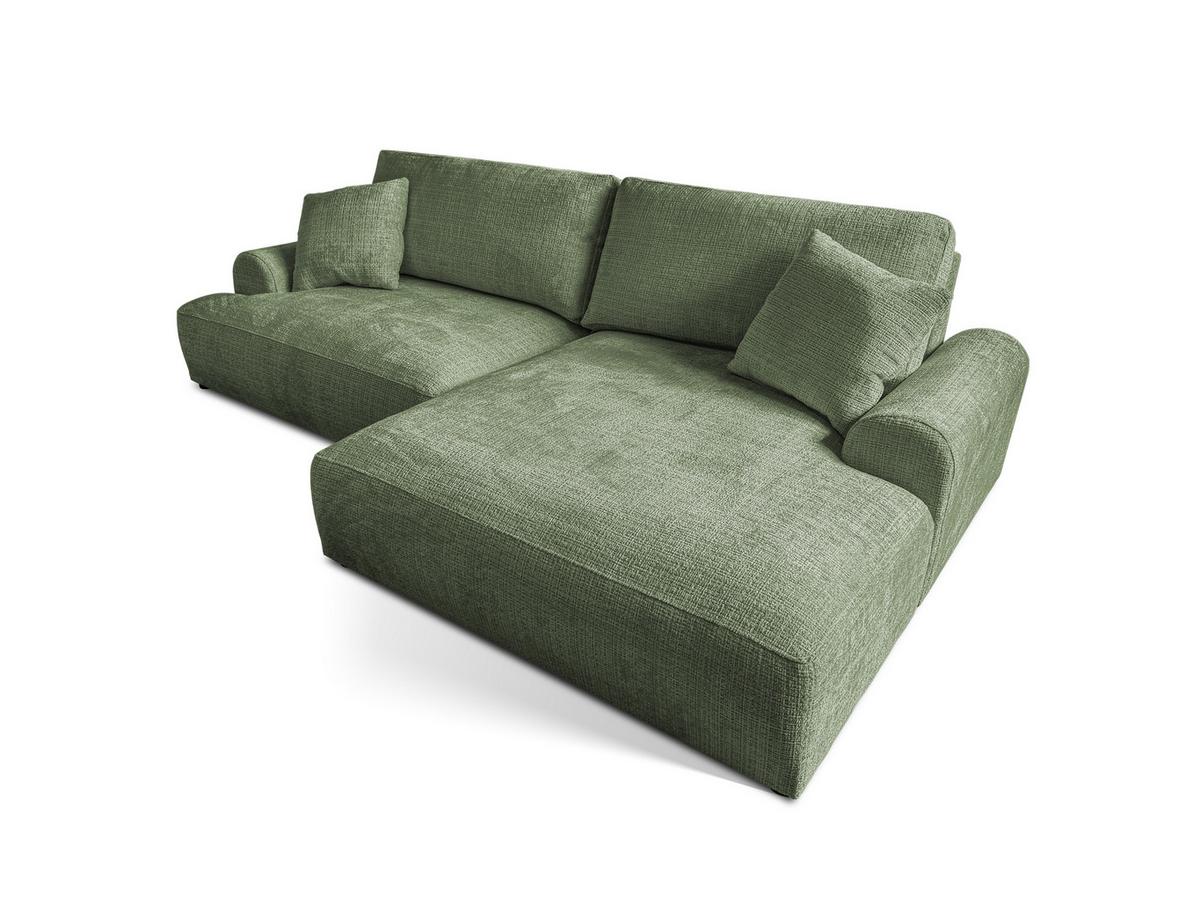 ECKSOFA Melvano mit Schlaffunktion und Bettkasten im Japandi-Stil aus weichem Grün Chenille-Stoff - Schwarz/Grün, Holz/Kunststoff (240/145cm) - S-Style