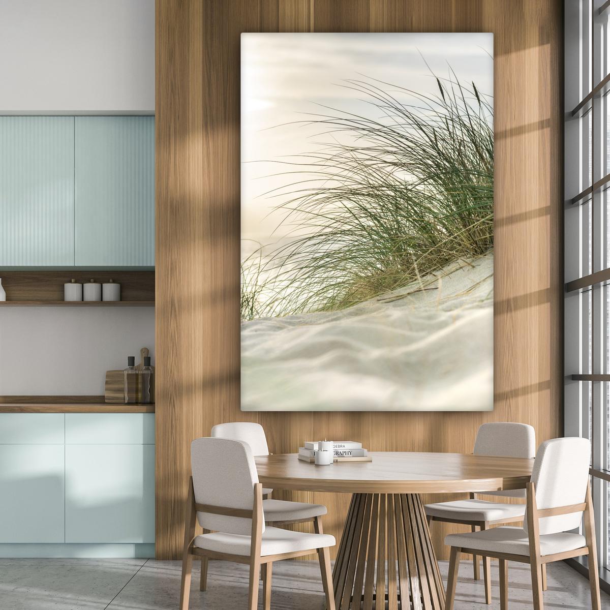 LEINWANDBILD Dünen mit Strandhafer in der Sonne des Nationalparks Schleswig-Holsteinisches Wattenmeer Deko Groß 90x140 cm - Creme, Textil (90/140cm) - MuchoWow