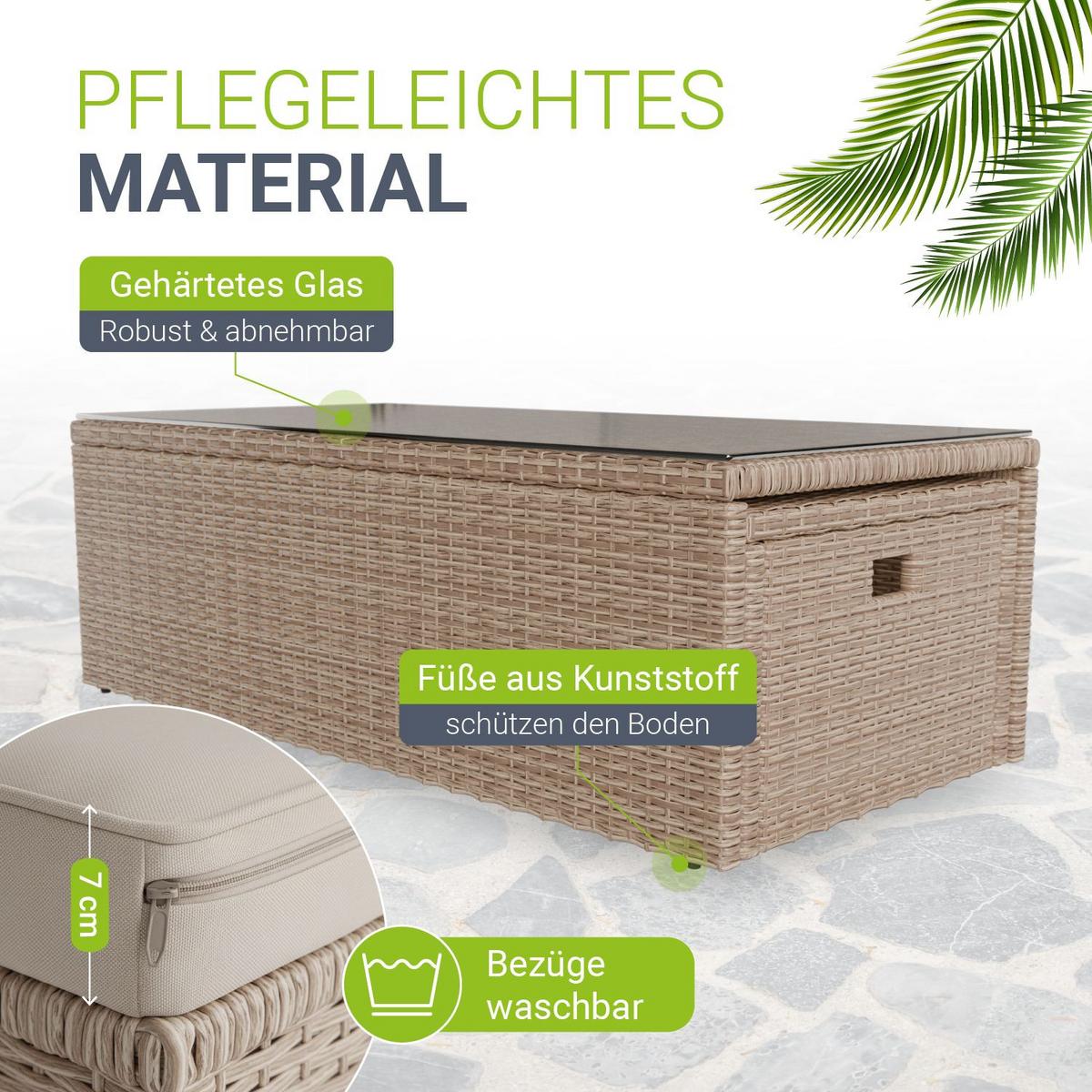 LOUNGEGARNITUR Salou inkl. Abdeckung beige - Beige, Kunststoff - Juskys