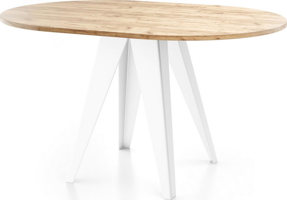 ESSTISCH Griffin runder ausziehbarer, Craft Eiche 100-140/100/76 cm - Eiche Wotan/Weiß, Holzwerkstoff/Metall (100/140/76cm) - WFL GROUP