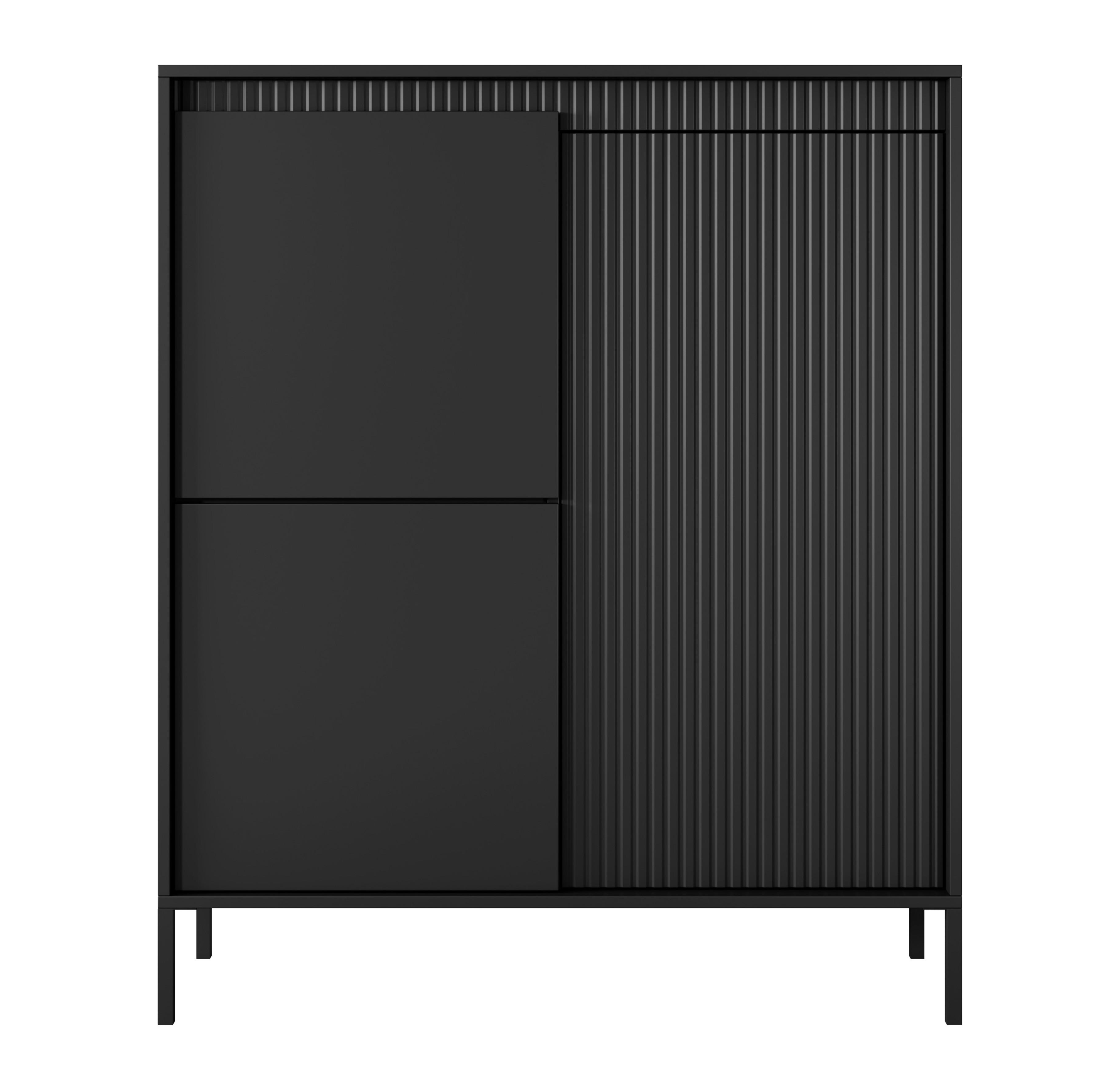 HIGHBOARD Trentinis 3T Schwarz 103,5/123,4/39,5 cm – Geriffelten Fronten - Schwarz, Holzwerkstoff/Metall (103.5/123.4/39.5cm) - AX Living