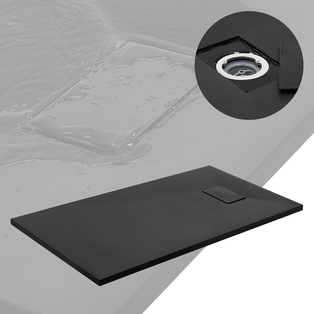 DUSCHWANNE 120x70 cm Schwarz mit Ablaufgarnitur aus SMC - Schwarz, Kunststoff (70/3/120cm) - LuxeBath