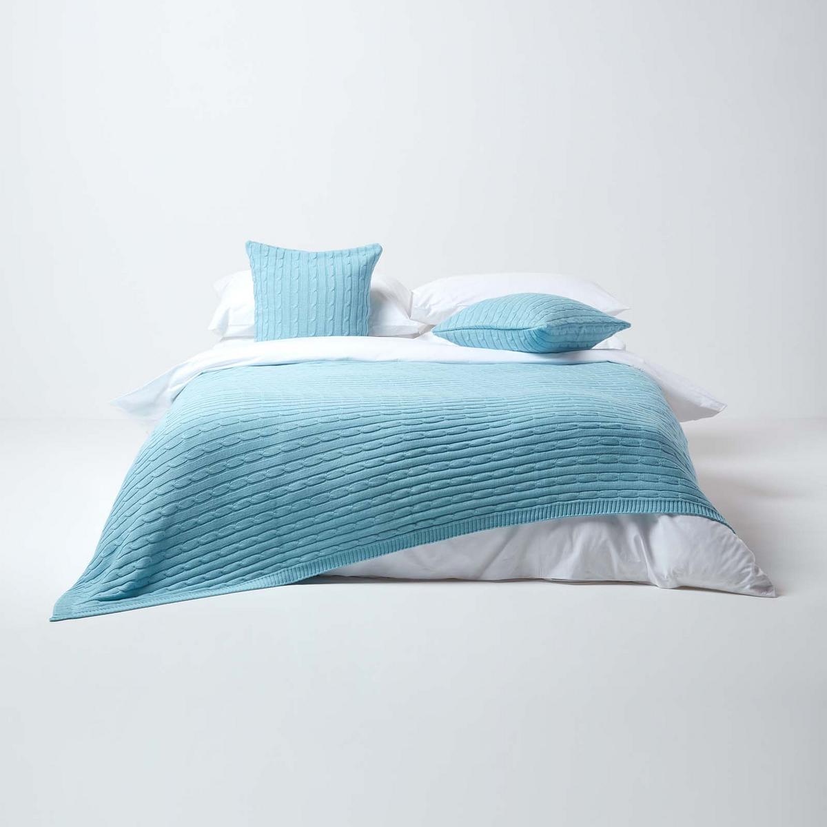KISSENHÜLLE Zopfmuster 45/45 cm - Hellblau, Textil (45/45cm) - Homescapes