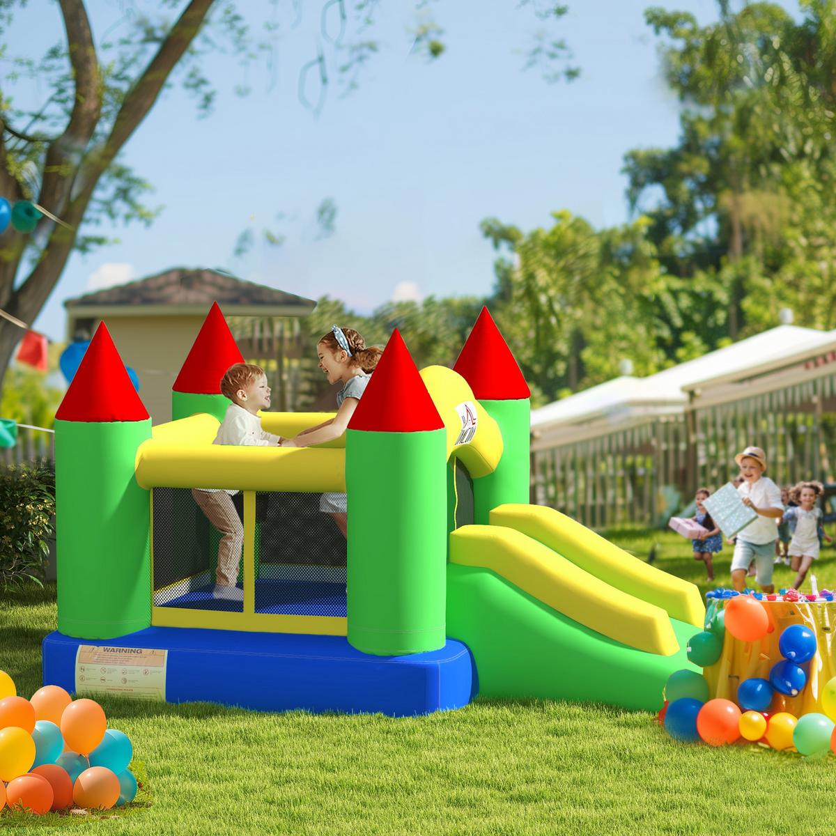 AUFBLASBARE Hüpfburg mit Gebläse, Outdoor Spielburg mit Rutsche, Trampolin - Multicolor, Kunststoff (300/180/160cm) - HOMCOM