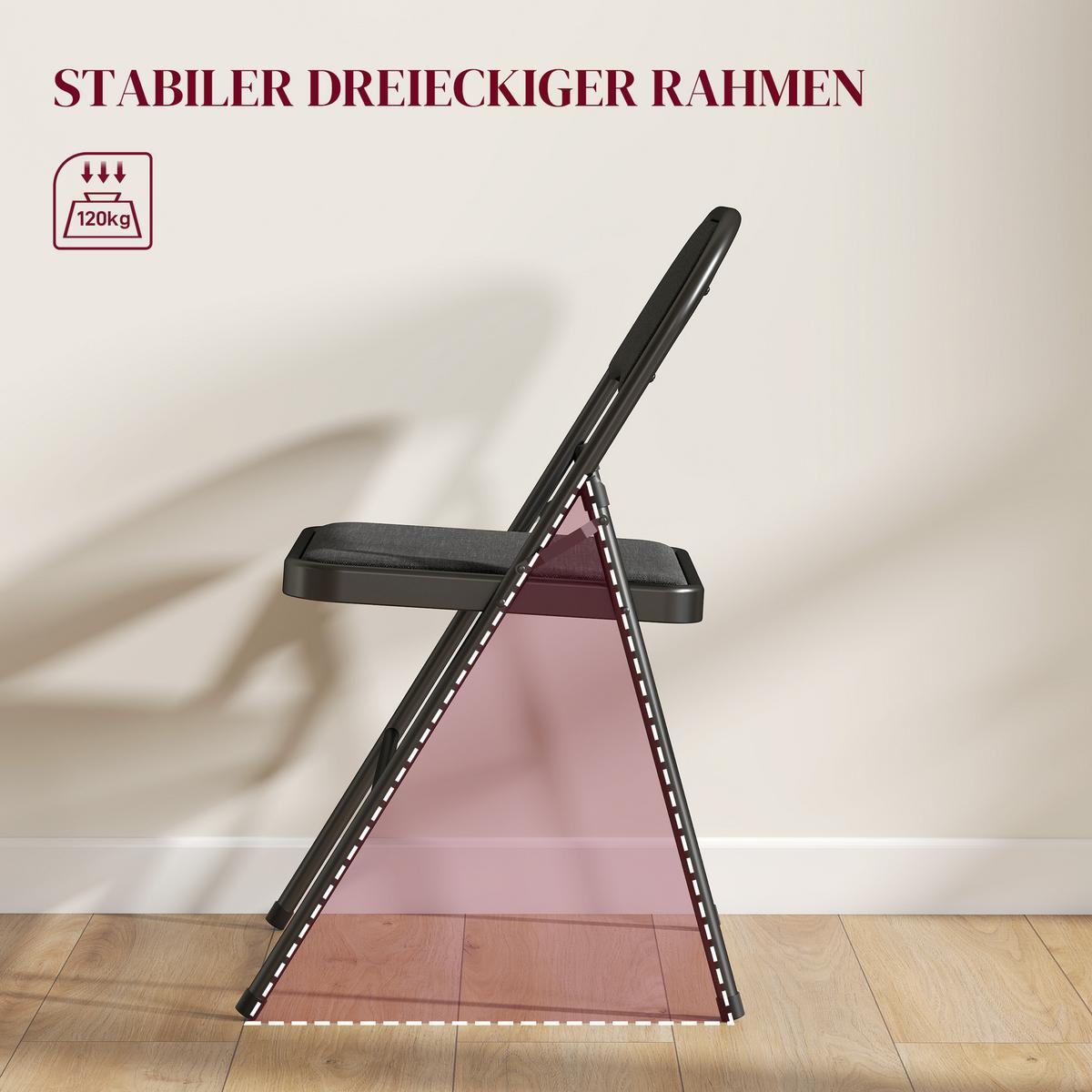KLAPPSTUHL 4er Set Polyester Stahl Schwarz - Schwarz, Kunststoff (45/78/46cm) - HOMCOM