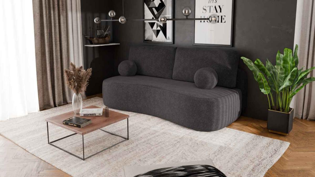 BETTSOFA ROTONDO Grau Bucle-Stoff mit Schlaffunktion - Grau, Textil (101/93/207cm) - MASSENO