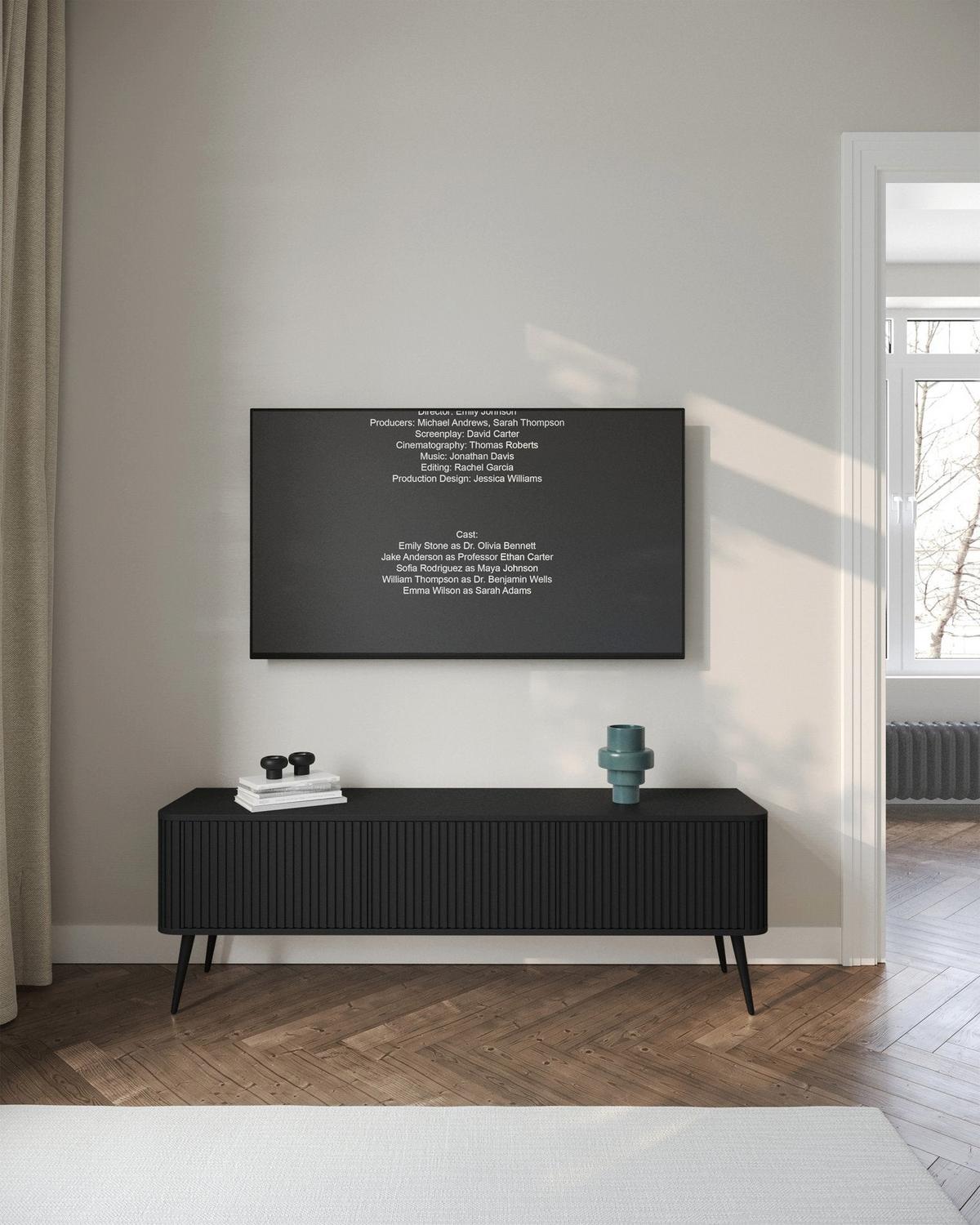 TV-LOWBOARD Ovarlo Schwarz mit Metallbeinen 163 cm - Schwarz, Holzwerkstoff/Metall (163.2/49.2/38cm) - Selsey