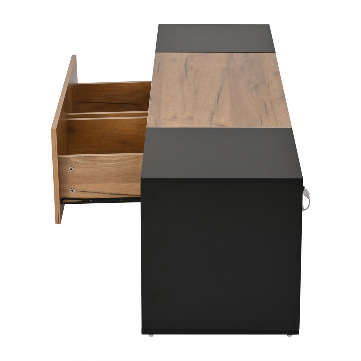 TV-SCHRANK in Schwarz & Natur mit LED - Eichefarben, Holzwerkstoff (160/42/40cm) - Urban Meuble