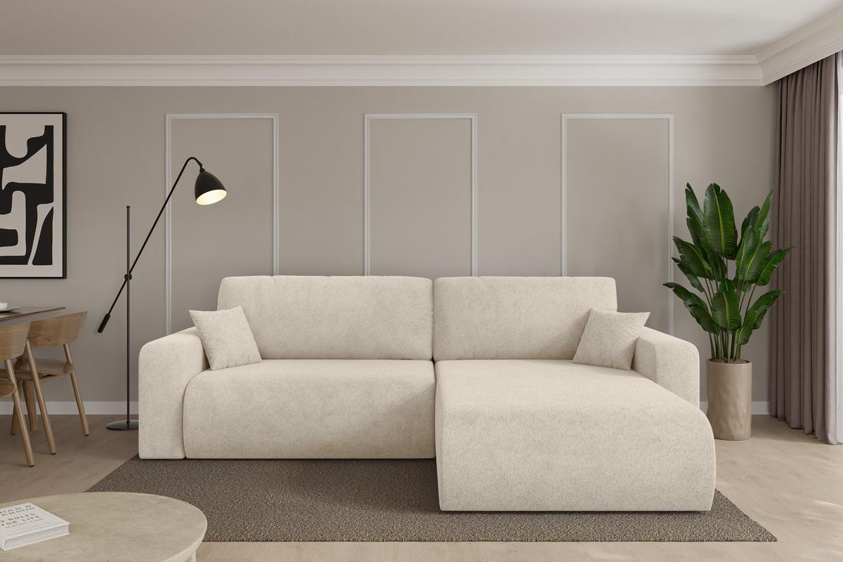 ECKSOFA mit Schlaffunktion Ottomane Rechts BERY-L 276x193x88 Creme Velours - Creme/Schwarz, Holzwerkstoff/Kunststoff (276/193cm) - ALTDECOR