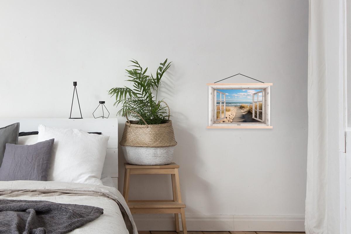 POSTER MIT MAGNETLEISTEN Fenster - Meer - Küste - Natur - Ausblick - Strand - Wattenmeer Wandbilder 60x40 cm - Beige, Textil (60/40/0.15cm) - MuchoWow