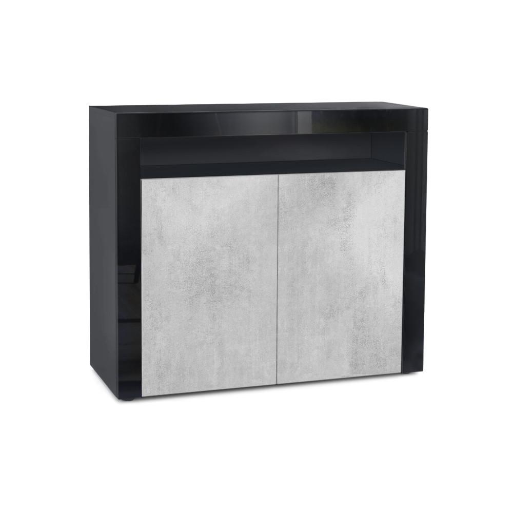 KOMMODE Valencia Beton Oxid Optik/ Schwarz Hochglanz - Schwarz Hochglanz/Hellgrau, Holzwerkstoff (108/92/40cm) - Vladon
