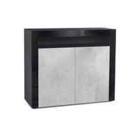 KOMMODE Valencia Beton Oxid Optik/ Schwarz Hochglanz - Schwarz Hochglanz/Hellgrau, Holzwerkstoff (108/92/40cm) - Vladon