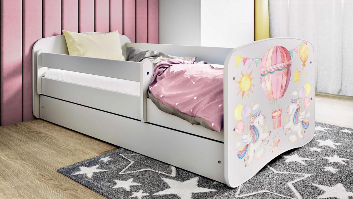 KINDERBETT Emily mit Schublade und Matratze, Weiß 80x180 cm - Hellrosa, Holzwerkstoff (180/80cm) - WFL GROUP